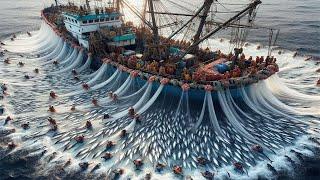Fishermen Use Robots to Catch Hundreds of Tons Mackerel This Way - Fish processing factory on boat