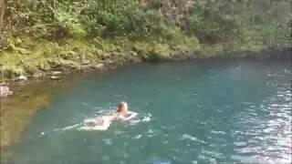 Swimming in the waterfall