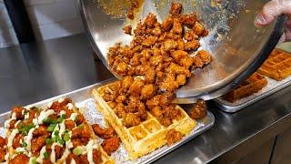 American Food - The BEST POPCORN FRIED CHICKEN AND WAFFLES in New York City 375° Chicken n Fries