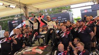 Sébastien OgierVincent Landais Celebrating WRC Rally Portugal 2024 Victory with  Gazoo Racing Staff