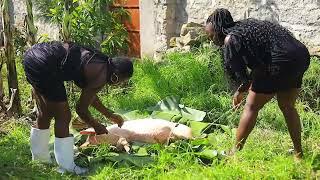 How to prepare a pig in African HomeVillage life