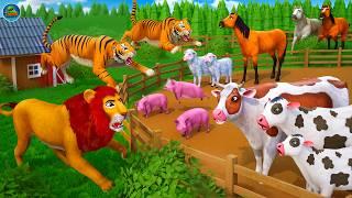 Wild Animal Rampage Lion Tiger Wolf vs Farm Animals Cows Horse Pig Sheep  Epic Battles Compilation