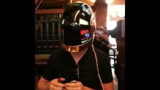 Daft Punk helmet at dinner