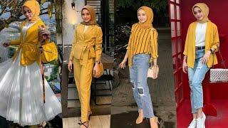 Inspirasi ootd hijab kuning _nbillaa