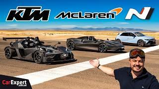 Carbon McLaren Elva vs KTM X-Bow with Nitrous drag race Winner takes on Hyundai Ioniq 5 N