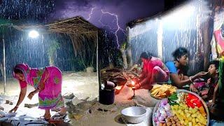 My Village Life - Daily Night Routine In Heavy Rain And Thunderstorm। Cooking In Rain Village Food