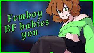 Femboy BF babies you to sleep ASMR cuddling love bomb kisses