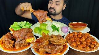 SPICY MUTTON CURRY MUTTON LEG PIECE PRAWN CURRY RICE GRAVY ASMR MUKBANG EATING  BIG BITES 