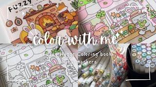 color with me coloring asmr  fuzzy hygge coloring book flower shop page ohuhu markers