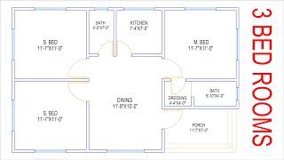 HOUSE PLAN DESIGN  EP 307  850 SQUARE FEET 3 BEDROOMS VILLA HOUSE PLAN  LAYOUT PLAN