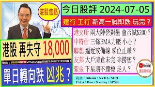 港股單日轉向跌 凶兆？建行 工行 新高一試即跌 玩完？中特估 三條EMA力壓 小心？聯想 逼近戒備線 睇位止賺？友邦 大戶清倉未完 ? 港交所 兩大陣營對壘 會否試$200？紫金 下星期不達標 走人？