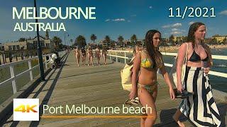 PORT MELBOURNE BEACH WALK ON THE MELBOURNE CUP DAY AUSTRALIA  HOT NOVEMBER 2021  4K UHD