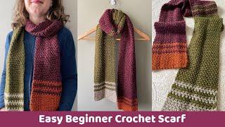 Beginner Crochet Moss Stitch Striped Scarf - Complete Tutorial