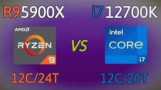 i7 12700K vs R9 5900X  -  benchmark and test in 6 games hight setting