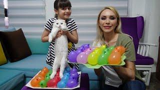 Lina Ve Kedisi Pamukun Su Balonu Oyunları Ayakla Su Balonu Patlatma Challenge