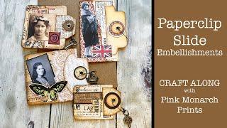 Paperclip Slide Embellishment for Junk Journaling Vintage Journal Style with Pink Monarch Prints