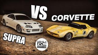 124 Scale Battle  The Supra vs The Vette  RC Model Car Comparison and New V1.2 FP UC1 Chassis