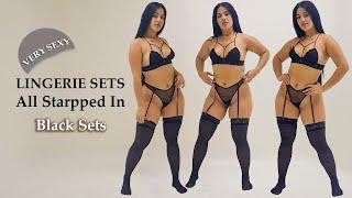 NEW LINGERIE SETS  ALL STRAPPED IN- BLACK SETS  TRY ON