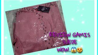 review gamis suede kombi brukat dusty pink