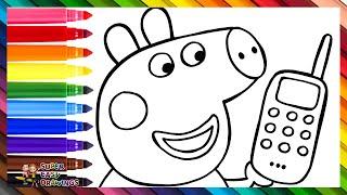 Draw and Color Peppa Pig Talking on the Phone  Drawings for Kids