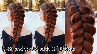 5-Strand Braid with 2 Ribbons  Easy Hairstyles for Long Hair