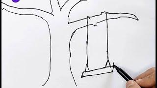 Drawing Swing on Tree  Çocuklar için Salıncak Çizimi  Качели на дереве  Tata Children  Easy Draw