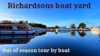 Richardsons Stalham boat yard tour by boat out of season  millions worth winter Norfolk broads