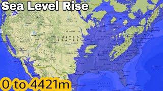 USA Flood Map  Sea Level Rise 0 - 4000m