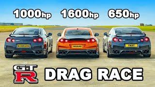 Nissan GT-R 1600hp v 1000hp v 650hp DRAG RACE