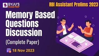 RBI Assistant Prelims 2023 Exam Analysis  Memory Based Paper  18 Nov 2023