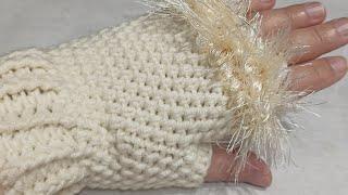 طريقة عمل جوانتى قفاز كروشية  بدون اصابع crochet gloves 