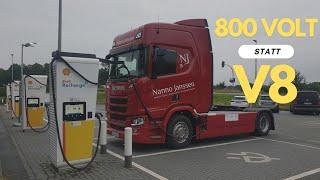 Elektrotrucker #2  Scania 40R mit 624 kWh Akku glühende Ladekabel und 4 Megawatt Trafo