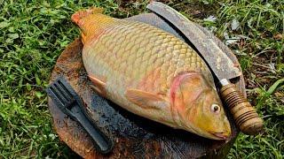 Big Golden Carp Fish Cleaning & Cutting  Fish Fry in my Village Style  CT 360*