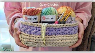 باسكت كروشيه بغرزة النجمة _ Crochet basket with star stitch _ #crochet_stitches _ #t_shirt_yarn
