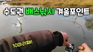 수도권 배스낚시 뜨신물 겨울포인트 짜치10마리 잡기