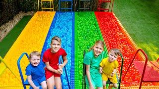 Five Kids Four Colors pools and truck with balls  Baby Alex and other videos