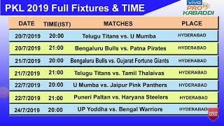 Vivo pro  kabaddi  2019 time table