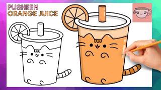 How To Draw Pusheen Cat Orange Juice  Cute Easy Step By Step Drawing Tutorial