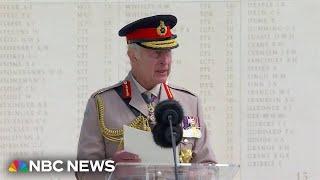 Britains King Charles III honors the fallen of D-Day in Normandy France