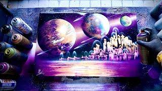 Intergalactic City -SPRAY PAINT ART by Skech