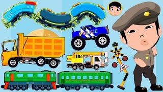 Truk Sampah Besar Monster Truck Police Excavator Train Lonceng Pemadam Kebakaran Terjatuh