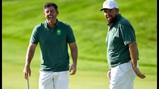 Rory McIlroy and Shane Lowry do a photoshoot with the Olympic rings at Le Golf National #gr1s2lf