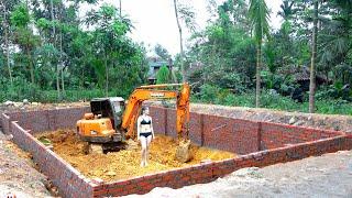 Farm Building TIMELAPSE Alone Girl Build Fish Pond With Many Bricks. Excarvator Dig Soil