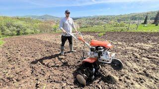 Preparing the soil for the vegetables with Stihl Mh 700 power tiller.