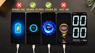 Tecno Spark 10 Pro vs Spark 20 vs Infinix Hot 30i vs Spark 10c  Charging Speed Test  5000mah 18W