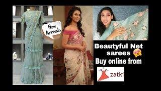 *New Arrivals*Frill Butterfly net sareesAffordable sareesParty wear sareeszatki.com