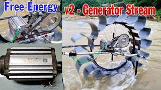 Upgrade DIY Generator Stream Using PVC Pipe v2 Using 750w AC Servo Motor - Free Energy from Stream