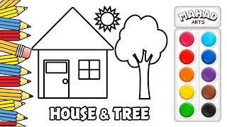 House Drawing Painting and Coloring for Kids & Toddlers  How to Draw Lesson #015