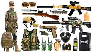 Special Police Weapons Toy set Unboxing-Gold AK-47 guns M416 guns Gas mask Glock pistol Dagger