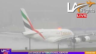 LIVE RAIN & WIND at LAX  LAX LIVE  LAX Plane Spotting